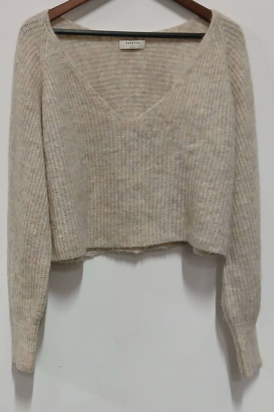 Babaton womens large sweater alpaca beige slouchy boho cropped soft oatmeal